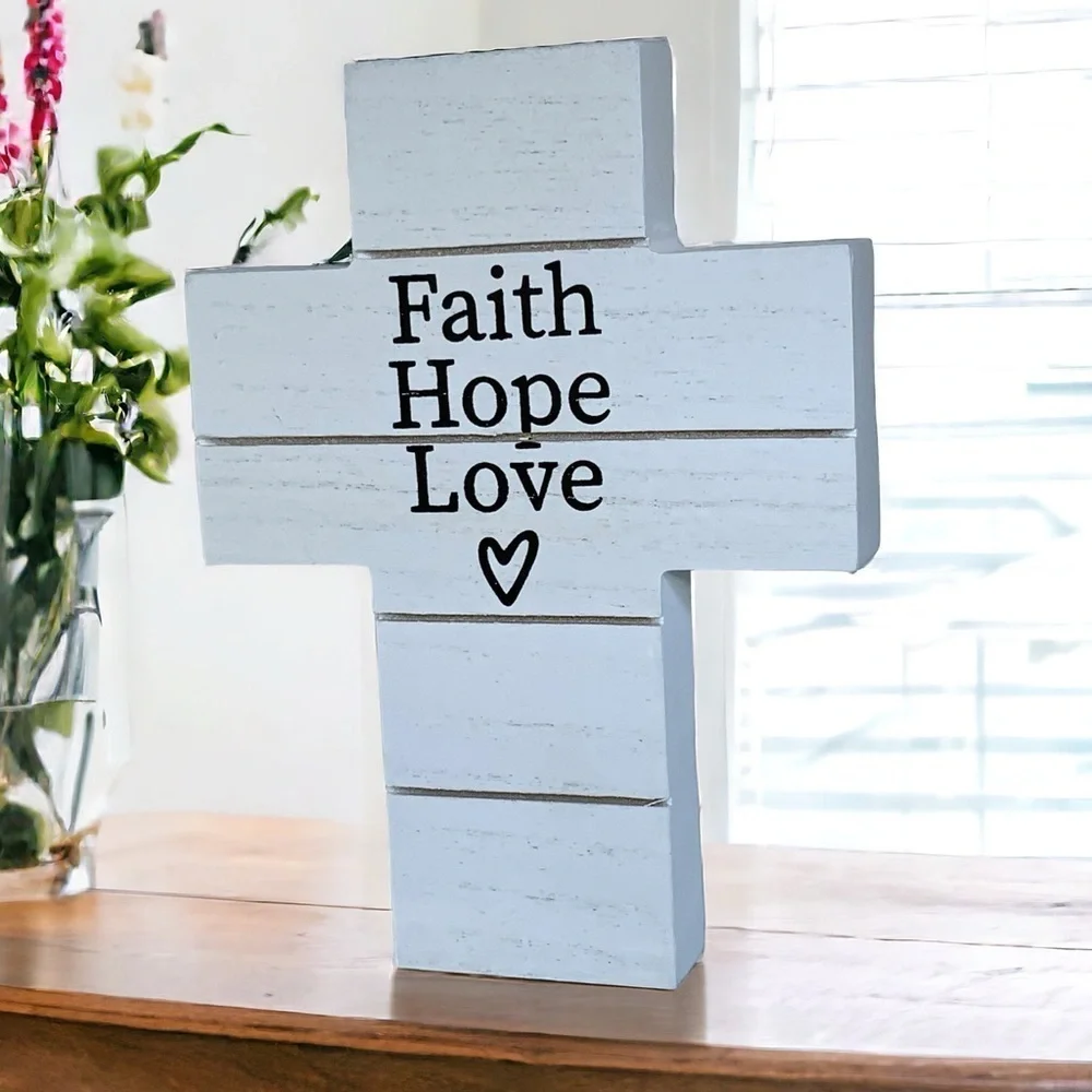 Cross Wall Decor Hanging or Freestanding Religious Home Decor Gift White Black